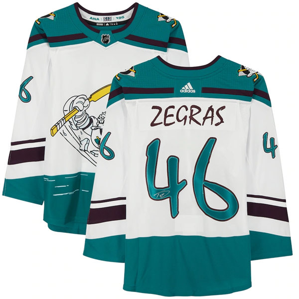 Mens Anaheim Ducks #46 Trevor Zegras White Adidas 2021 Reverse Retro Jersey