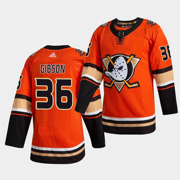Mens Anaheim Ducks #36 John Gibson Adidas Orange Alternate Jersey