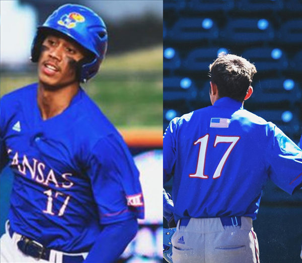 Men's Youth Kansas Jayhawks #17 Maui Ahuna two-Button Pullover Roayl College Baseball Game Jersey 