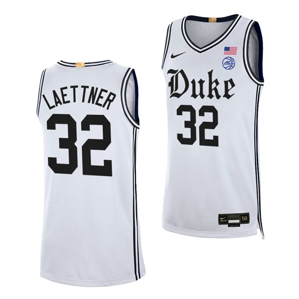 Mens Duke Blue Devils Retired Player #32 Christian Laettner White Brotherhood uniform Jersey