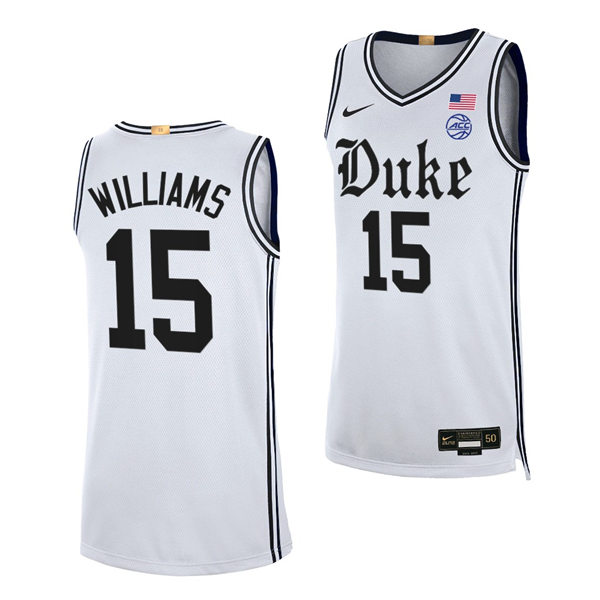 Mens Duke Blue Devils #15 Mark Williams White Brotherhood uniform Jersey