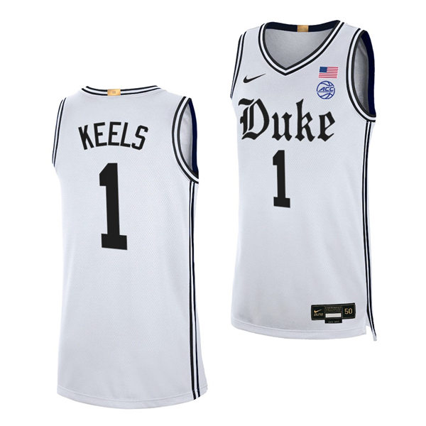 Mens Duke Blue Devils #1 Trevor Keels White Brotherhood uniform Jersey