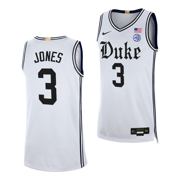 Mens Duke Blue Devils #3 Tre Jones White Brotherhood uniform Jersey