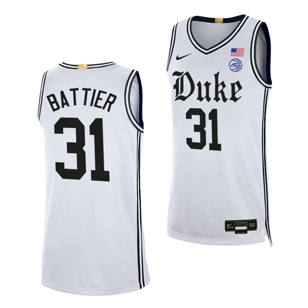Mens Duke Blue Devils #31 Shane Battier White Brotherhood uniform Jersey