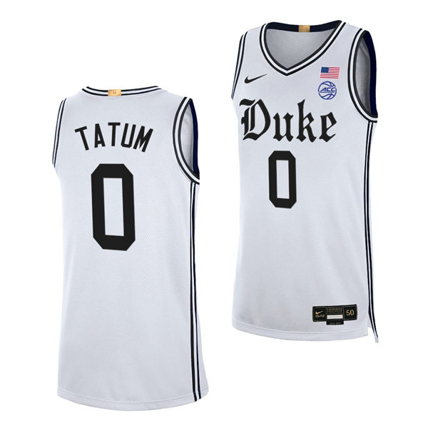 Mens Duke Blue Devils #0 Jayson Tatum White Brotherhood uniform Jersey