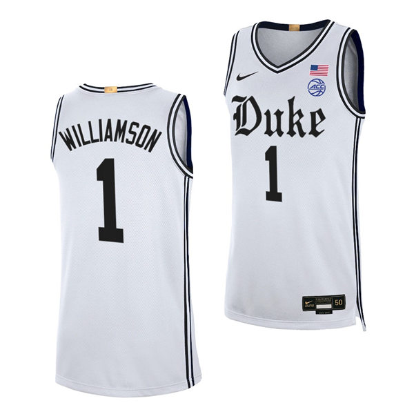 Mens Duke Blue Devils #1 Zion Williamson White Brotherhood uniform Jersey