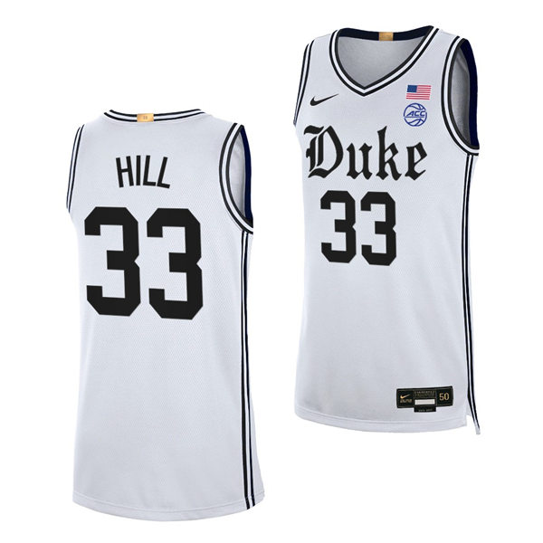 Mens Duke Blue Devils Retired Player #33 Grant Hill White Brotherhood uniform Jersey