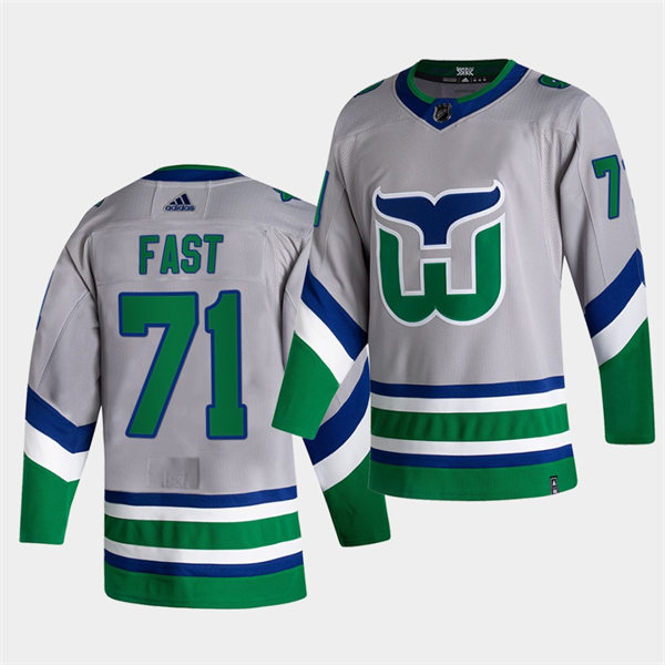 Men's Carolina Hurricanes #71 Jesper Fast silvery grey Adidas 2021 NHL REVERSE RETRO JERSEYS(1)