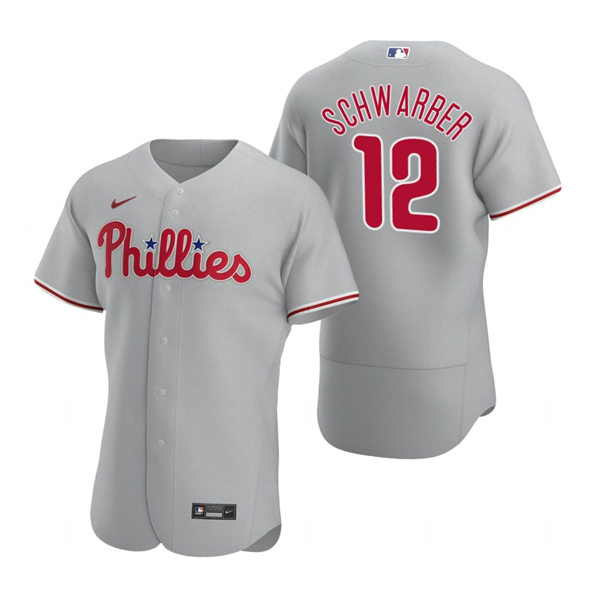 Mens Philadelphia Phillies #12 Kyle Schwarber Nike Gray Road Flexbase Player Jersey