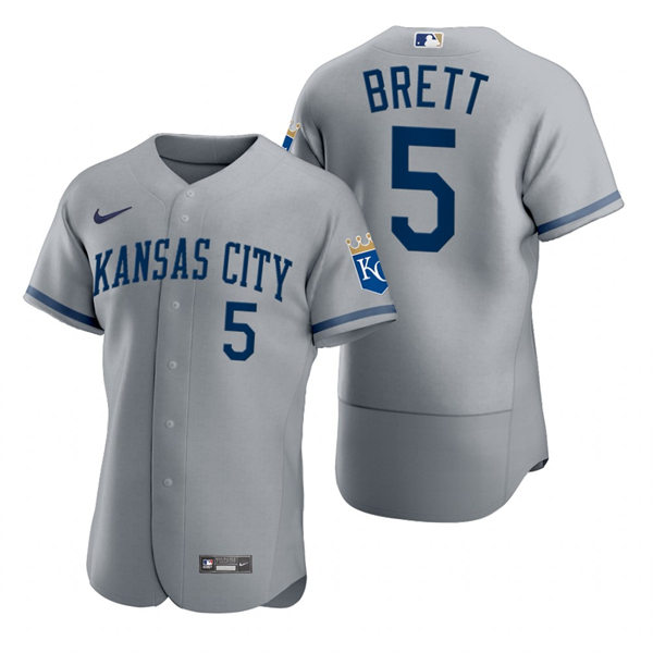 Mens Kansas City Royals Retired Player #5 George Brett Nike 2022 Gray Road FlexBase Player Jersey