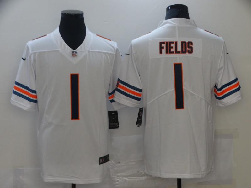 Mens #1 Justin Fields Chicago Bears Stitched Nike White Vapor Limited Footbll Jersey