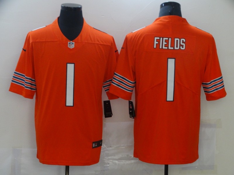 Mens #1 Justin Fields Chicago Bears Stitched Nike Orange Alternate Game Jersey