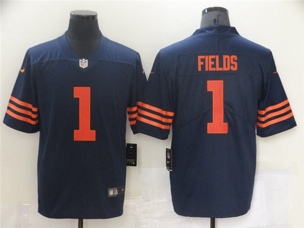 Mens #1 Justin Fields Chicago Bears Stitched Nike Navy Orange Vapor Limited Jersey

