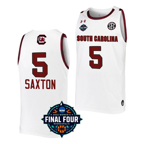 Unisex South Carolina Gamecocks #5 Victaria Saxton White NCAA 2022 March Madness Final Four Basketball Jersey