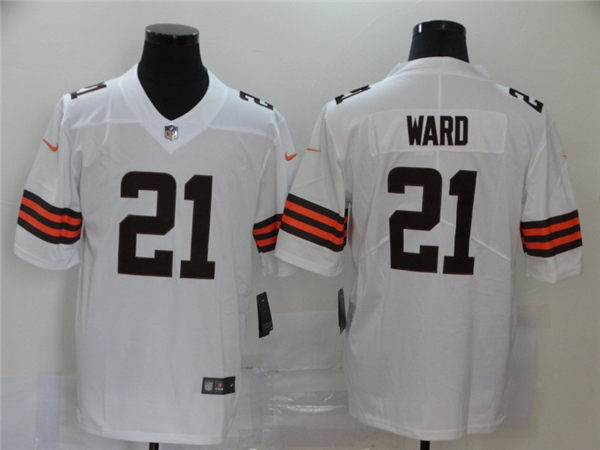 Men's #21 Denzel Ward Cleveland Browns Stitched Nike White Vapor Limited Jersey