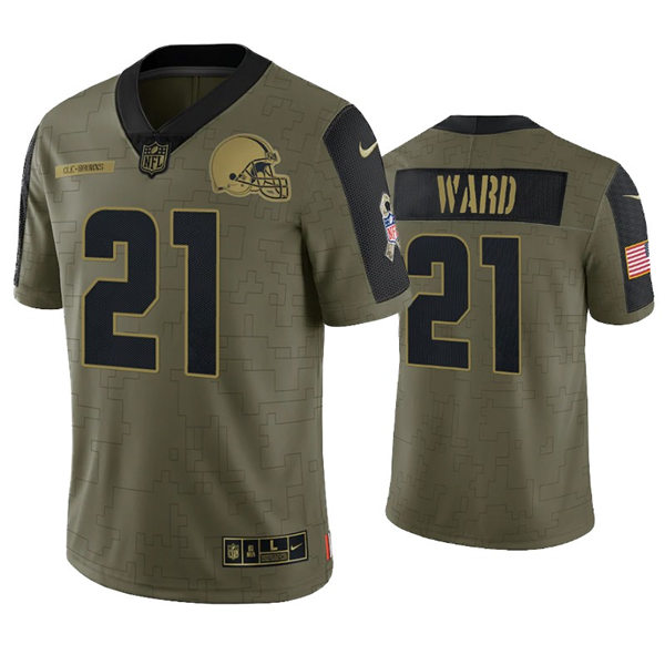 Mens #21 Denzel Ward Cleveland Browns Stitched Nike Olive 2021 Salute To Service Limited Player Jersey