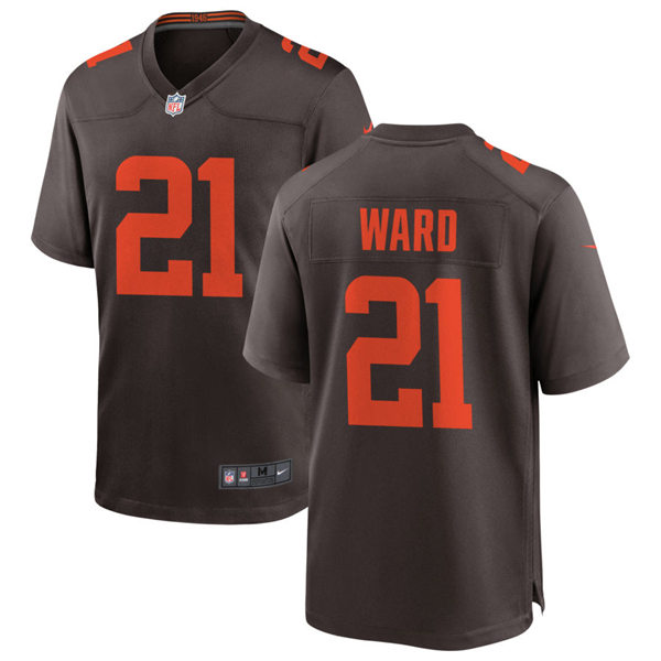 Mens #21 Denzel Ward Cleveland Browns Stitched Nike Brown Alternate Player Vapor Limited Jersey