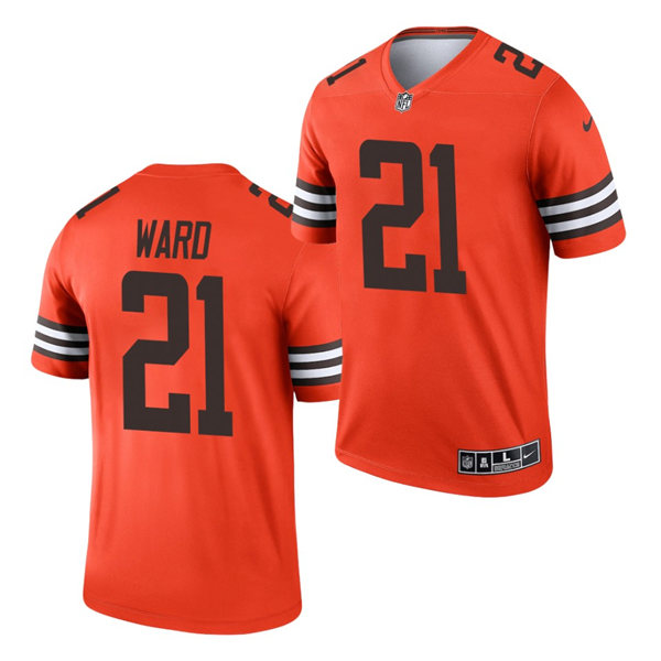 Mens #21 Denzel Ward Cleveland Browns Stitched Nike Orange 2021 Inverted Legend Jersey