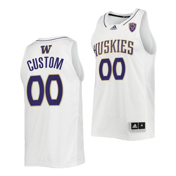 Mens Youth Washington Huskies Custom Adidas 2022 PAC12 White College Basketball Game Jersey