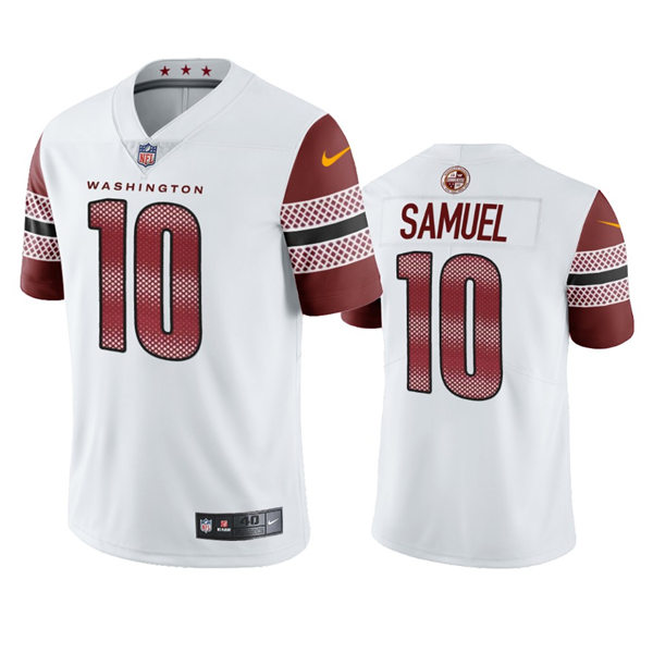 Mens #10 Curtis Samuel Washington Commanders Stitched White Away Vapor Limited Jersey
