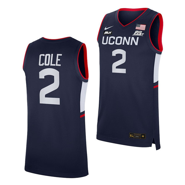 Mens Youth UConn Huskies #2 R.J. Cole 2021 Navy Uconn College Basketball Game Jersey