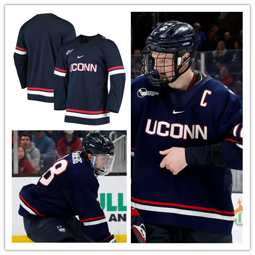 Mens Youth UConn Huskies Custom  Nike Navy Uconn College Hockey Game Jersey