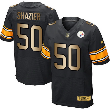 Men's #50 Ryan Shazier Pittsburgh Steelers Black With Gold Stitched NFL Nike Elite Jersey