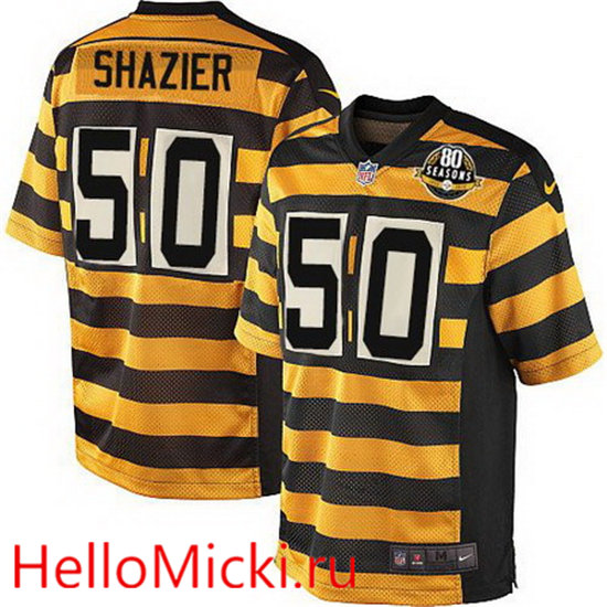 Men's #50 Ryan Shazier Pittsburgh Steelers Yellow With Black Bumblebee 80th Patch Stitched NFL Nike Elite