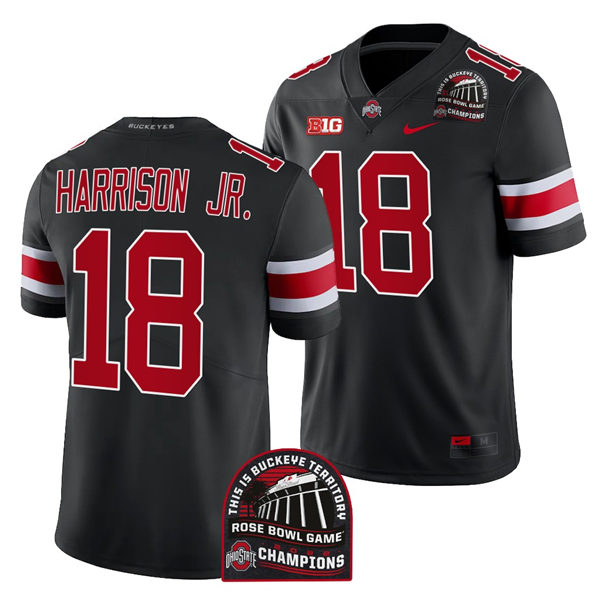 Mens #18 Marvin Harrison Jr. Ohio State Buckeyes Stitched Blackout College Football 2022 Rose Bowl Champions
