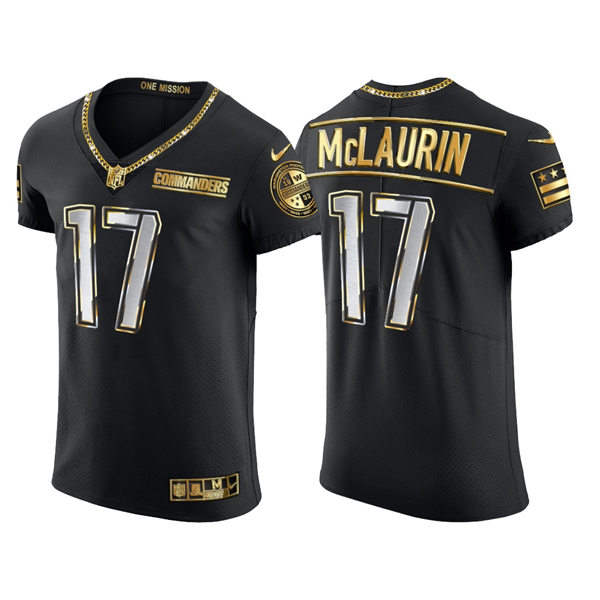 Mens #17 Terry McLaurin Washington Commanders Stitched Nike Black Golden Edition Vapor Limited Jersey