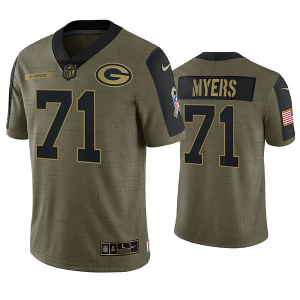 Mens #71 Josh Myers Green Bay Packers Nike Olive 2021 Salute To Service Limited Jersey
