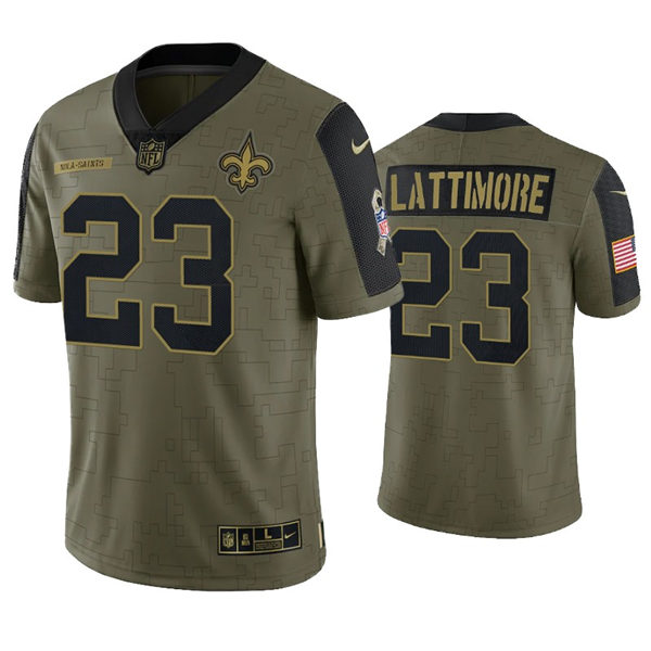 Mens #23 Marshon Lattimore New Orleans Saints Stitched Nike Olive 2021 Salute To Service Limited Jersey
