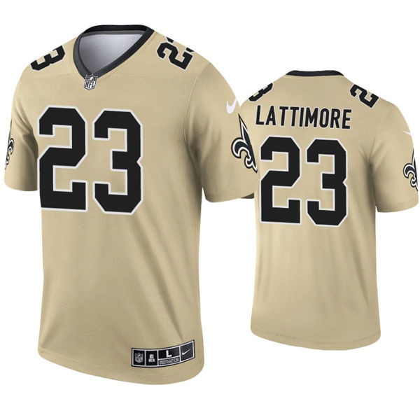Mens #23 Marshon Lattimore New Orleans Saints Stitched Nike Gold Inverted Legend Jersey