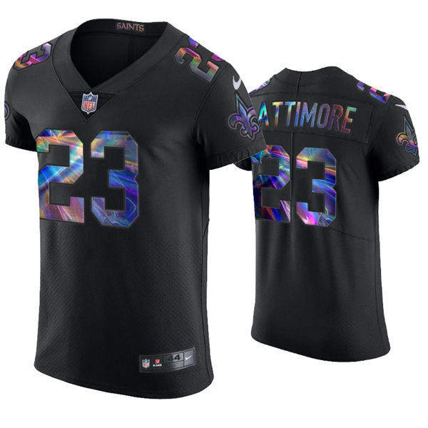 Mens #23 Marshon Lattimore New Orleans Saints Stitched Nike Black Holographic Edition Jersey