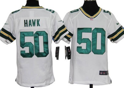Nike #50 A.J. Hawk Green Bay Packers Stitched White Game Kids Jersey