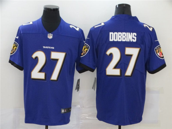 Mens #27 J. K. Dobbins Baltimore Ravens Stitched Nike Purple Vapor Limited Player Jersey