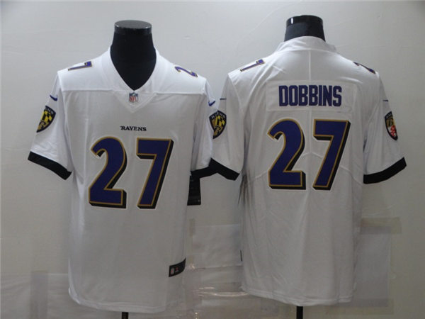 Mens #27 J. K. Dobbins Baltimore Ravens Stitched Nike White Vapor Limited Player Jersey