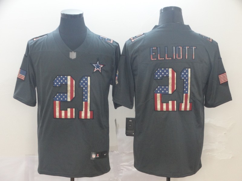 Men's #21 Ezekiel Elliott Dallas Cowboys Charcoal Stitched Nike USA Flag Retro Football Jersey