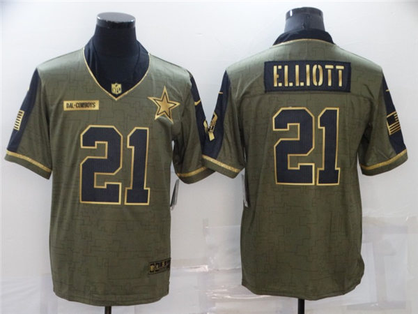 Mens #21 Ezekiel Elliott Dallas Cowboys Stitched Nike 2021 Olive Golden Salute To Service Limited Jersey