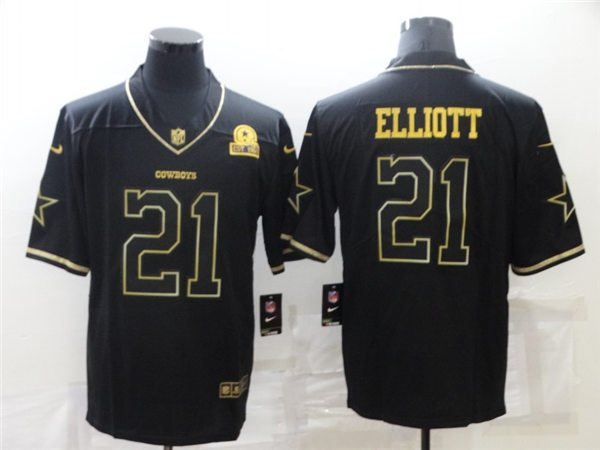 Mens #21 Ezekiel Elliott Dallas Cowboys Stitched Nike Black Golden Edition Vapor Limited Jersey
