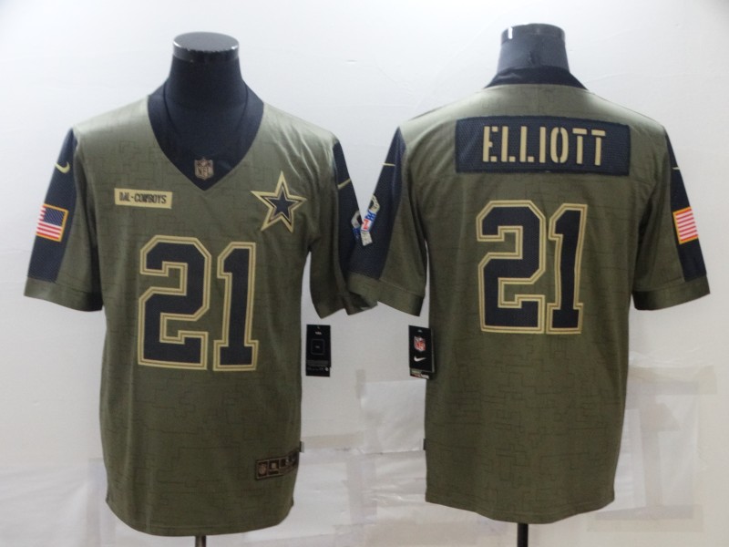 Mens #21 Ezekiel Elliott Dallas Cowboys Stitched Nike Olive 2021 Salute To Service Limited Jersey