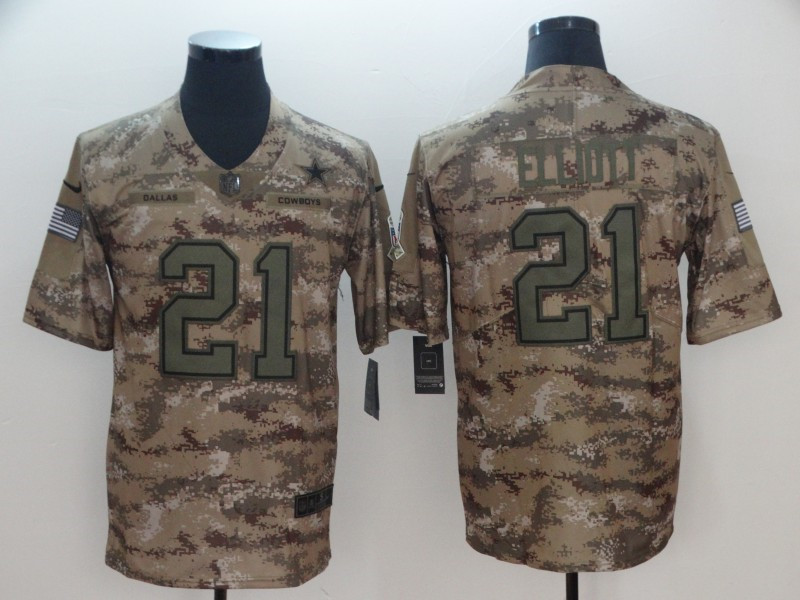 Men's #21 Ezekiel Elliott Dallas Cowboys Stitched Nike Camo Salute to Service Limited Jersey