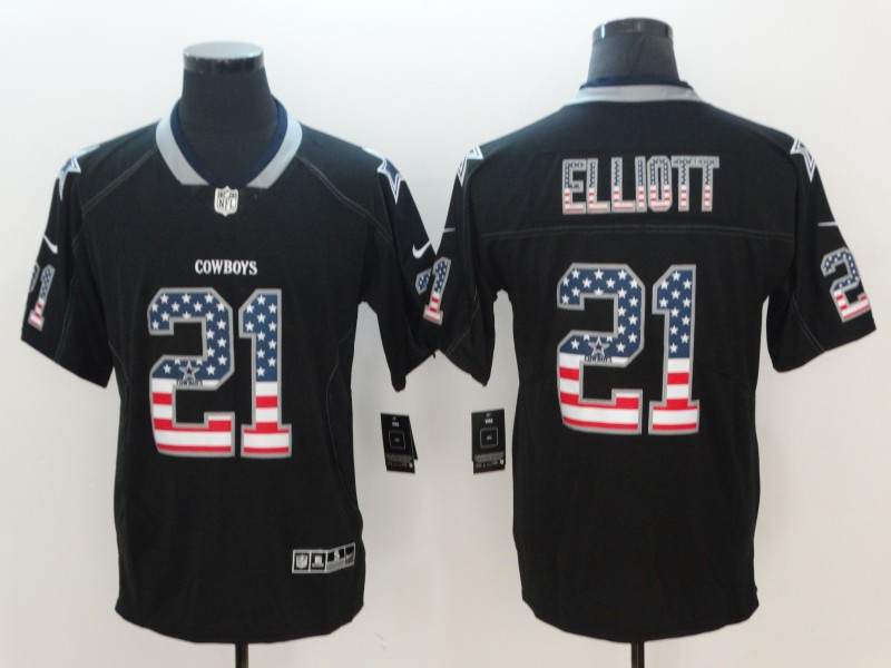 Men's #21 Ezekiel Elliott Dallas Cowboys Stitched Nike USA Flag Fashion Black Limited Jersey