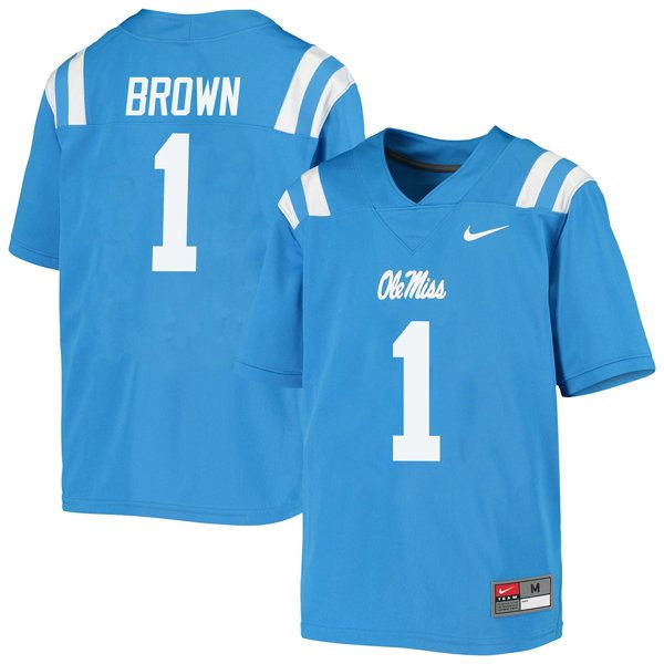 Mens Ole Miss Rebels #1 A.J. Brown Nike Light Blue College Football Game Jersey Mens Ole Miss Rebels #1 A.J. Brown Nike Light Blue College Football Game Jersey