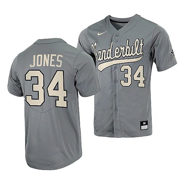 Men's Youth Vanderbilt Commodores #34 Spencer Jones Grey 2022 College Baseball Limited Jersey