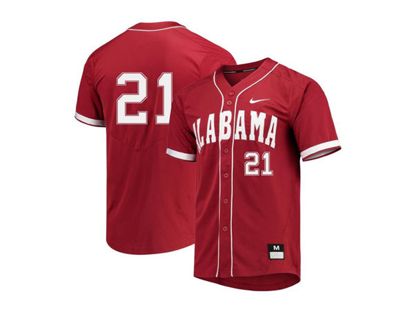 Mens Youth Alabama Crimson Tide #21 Andrew Pinckney Full Button Crimson College Baseball Game Jersey