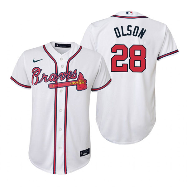 Youth Atlanta Braves #28 Matt Olson Home White Stitched Jersey