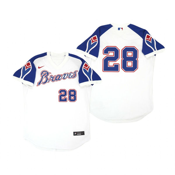 Mens Atlanta Braves #28 Matt Olson Nike White Pullover Cooperstown Jersey