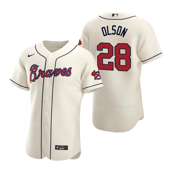Mens Atlanta Braves #28 Matt Olson Cream Alternate Flex Base Player Jersey 