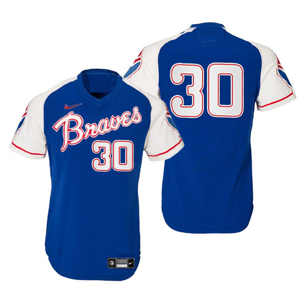 Mens Atlanta Braves #30 Kyle Wright Nike Royal Pullover Cooperstown Retro Jersey